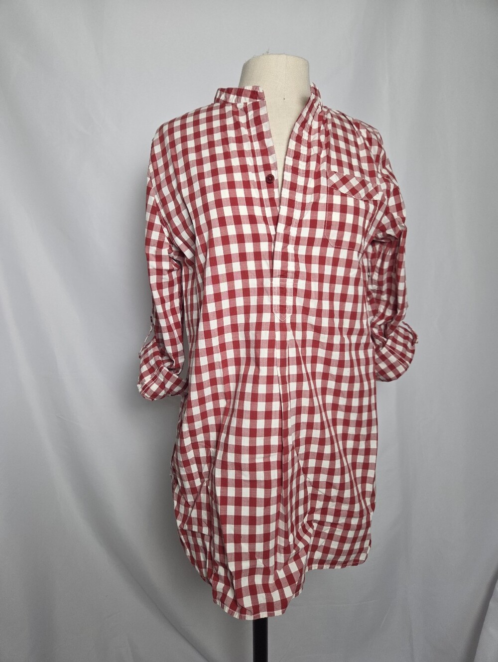 Red And White Gingham Cotton Tunic Shirt